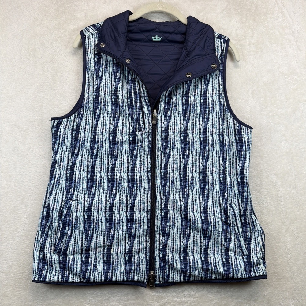Peter Millar Reversible Quilted Vest Women's L Blue Full Zip Golf Lightweight